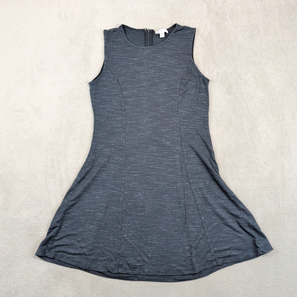 Womens Fit and Flare Skater Dress Black Grey Heathered Space Dye Stretch Size M